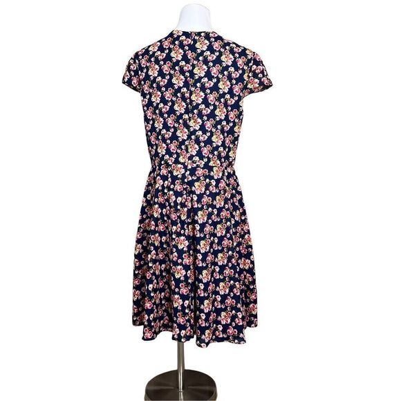 Betsey Johnson Navy Floral Cap Sleeve Swing Dress Modern Feminine sz 12 - Picture 4 of 15